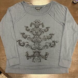 Rock Republic Women’s Terry Lined Gray With Black Design Sweatshirt Top Large EX